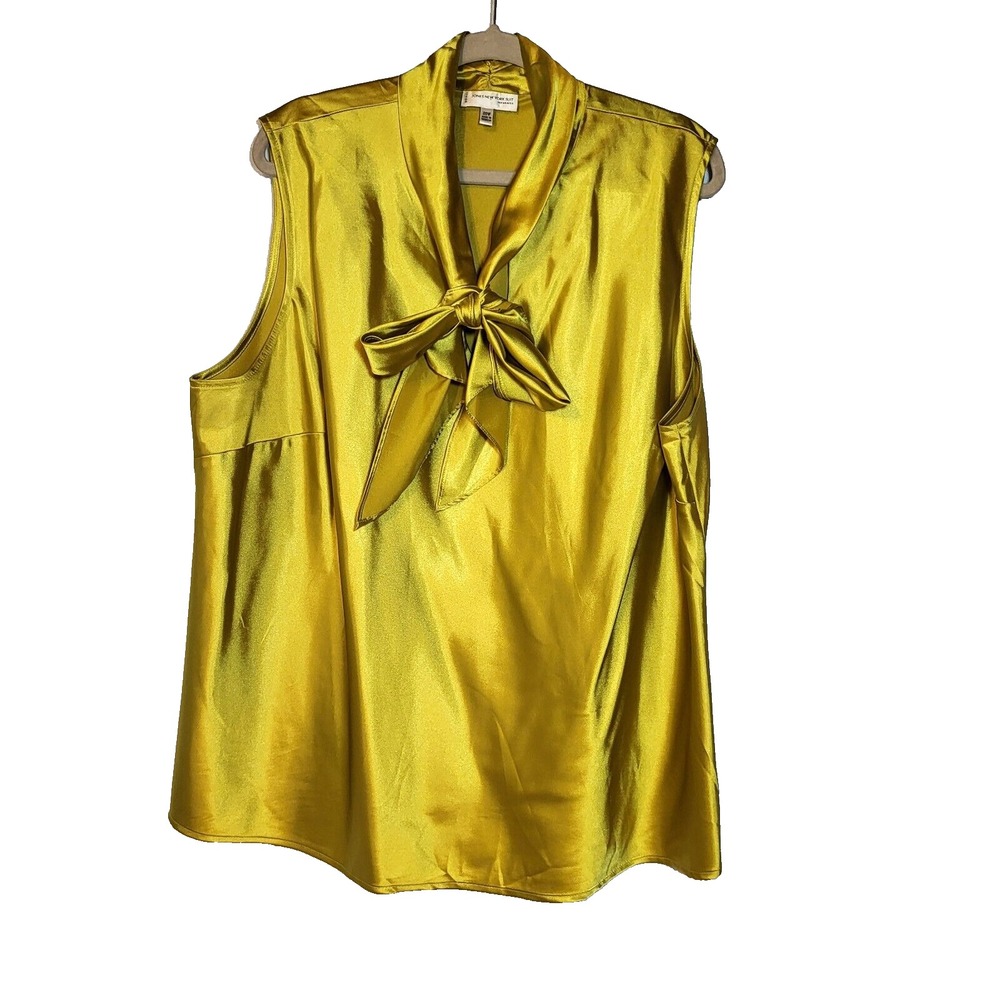 Jones NY Seperates Womans Gold Sleeveless Tie Satin Blouse Tunic V Neck‎  20W